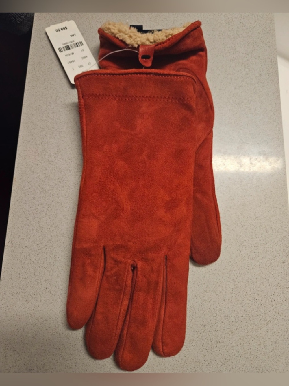 BROOKS BROTHERS GLOVES SUEDE SHERPA LINED RED L NWT